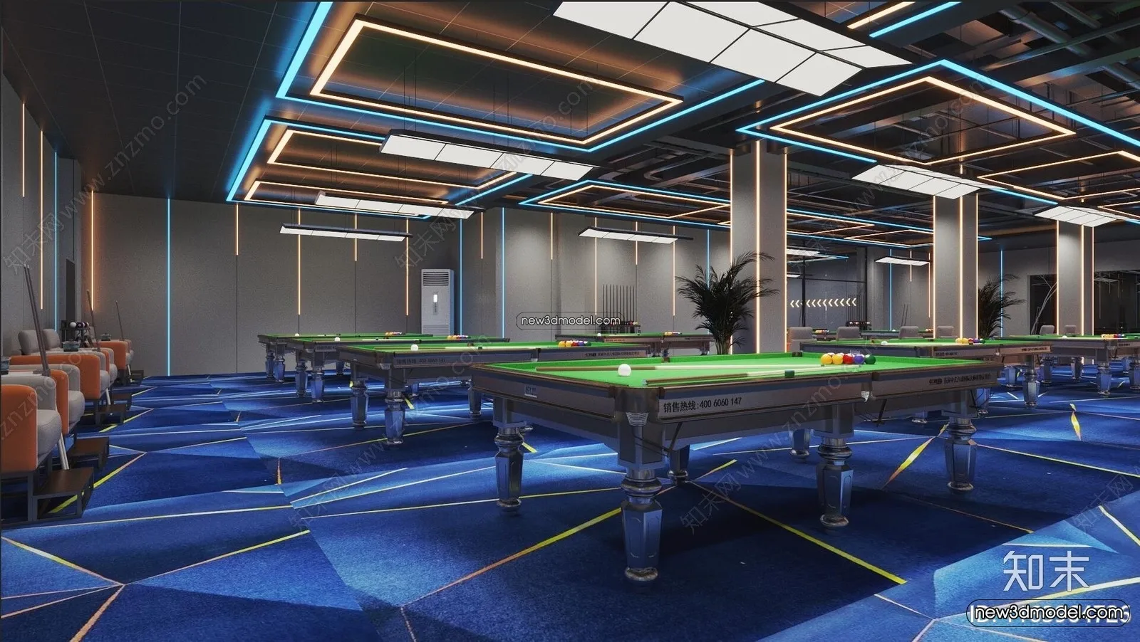 Interior 3D Models of Billiard – 3D Blocks – 046 – CORONA