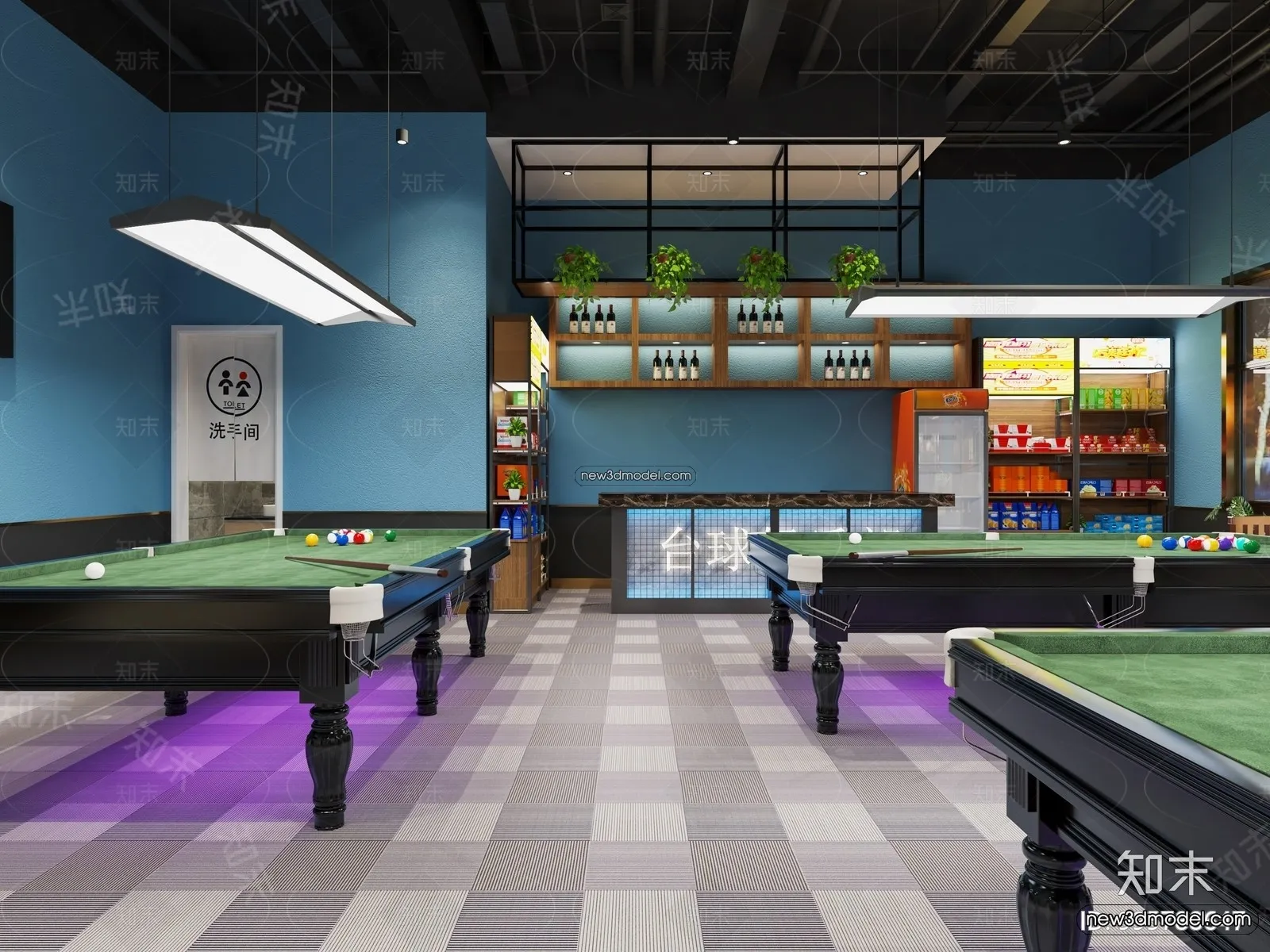 Interior 3D Models of Billiard – 3D Blocks – 051 – VRAY