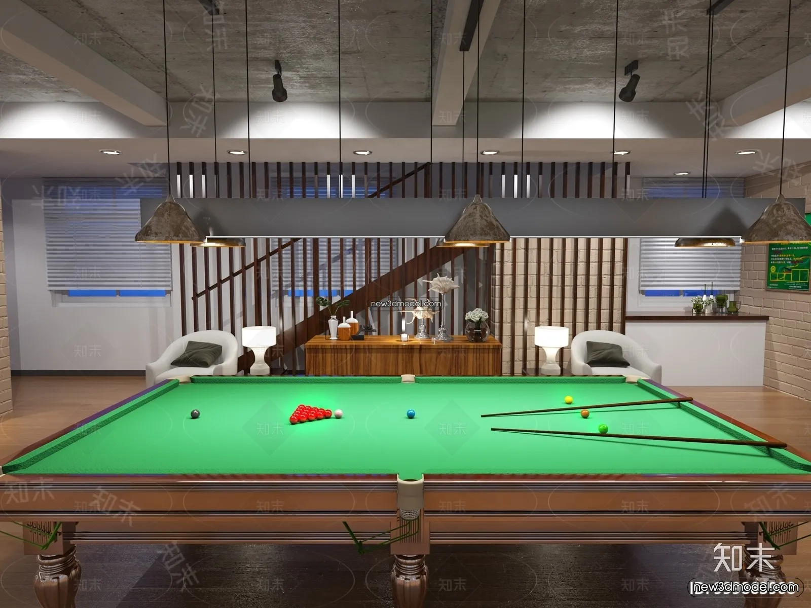 Interior 3D Models of Billiard – 3D Blocks – 059 – VRAY