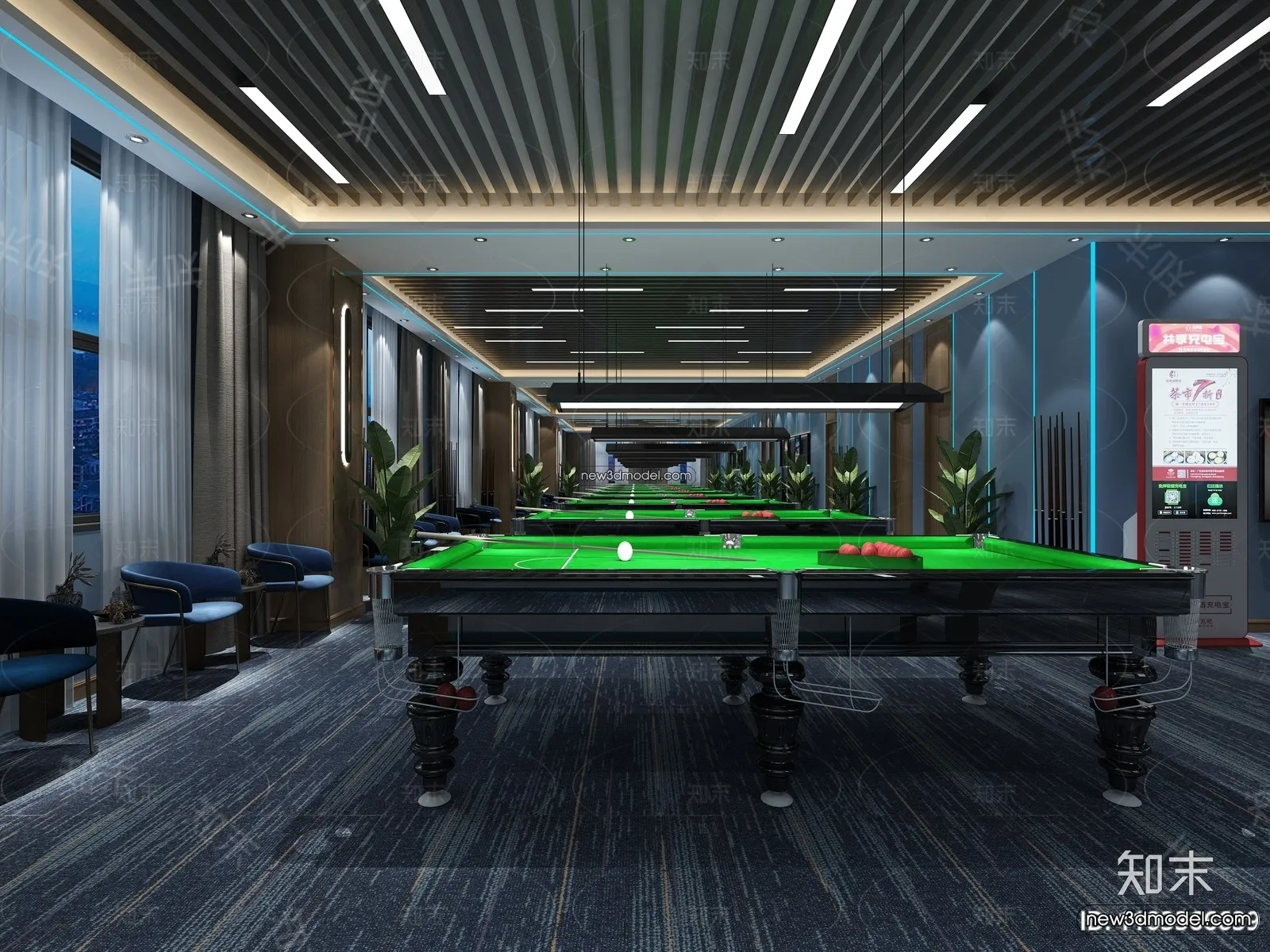 Interior 3D Models of Billiard – 3D Blocks – 063 – VRAY