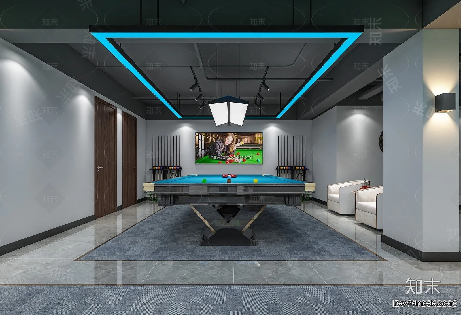 Interior 3D Models of Billiard – 3D Blocks – 070 – VRAY