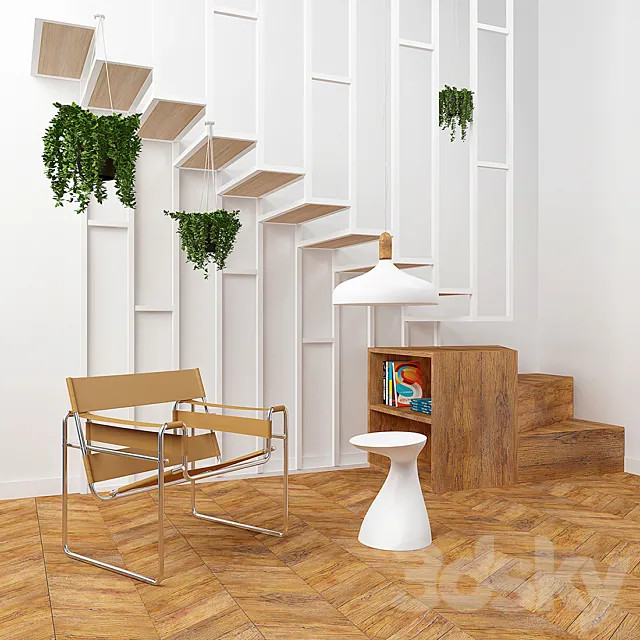 Interior set with stairs and armchair Wassily 3DModel