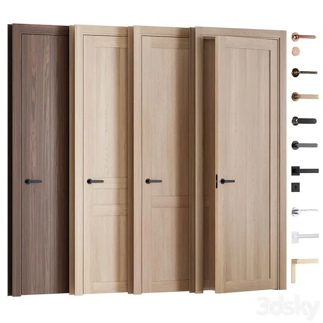Interior veneered doors with frame and fittings 3D Model