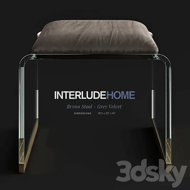 InterludeHome Brynn Stool Gray Velvet 3D Model