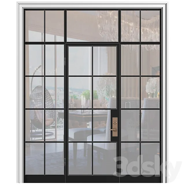 Interroom modern Art Deco style door. Glass partition. Entrance Art Deco Interior Door 3D Model