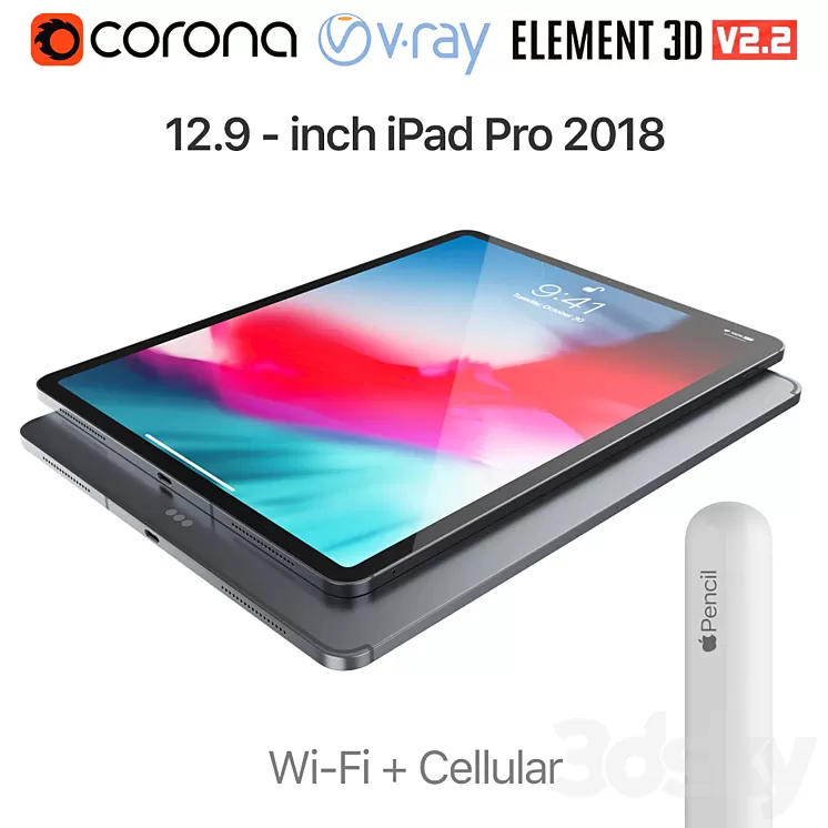 iPad Pro 2018 12.9 inch Wi-Fi + Cellular 3D Model