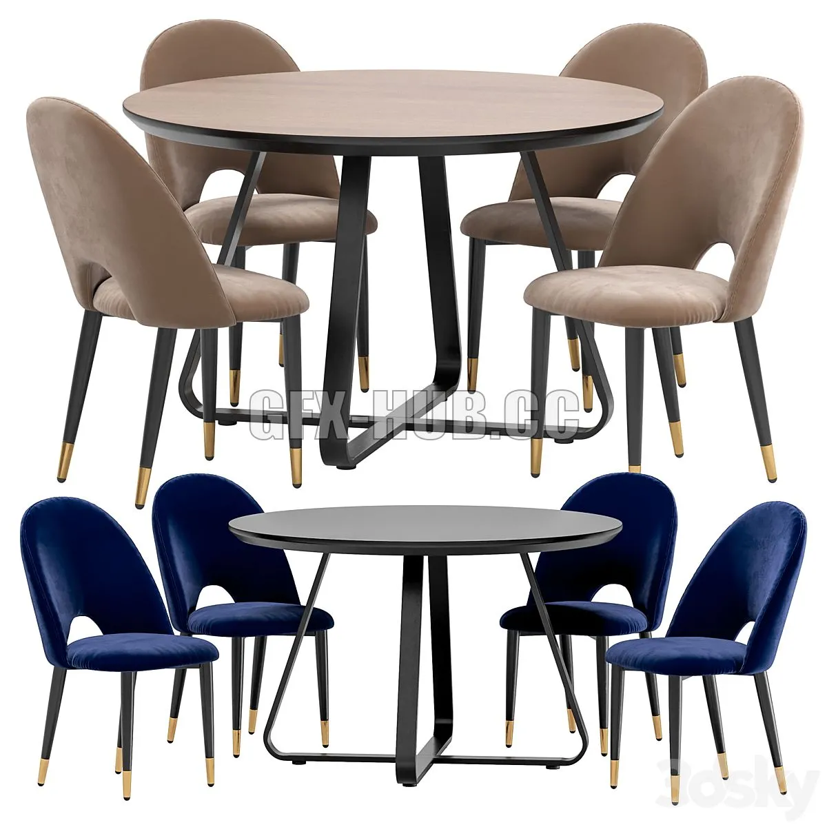 Iris dining chair and Toronto table 3D Model