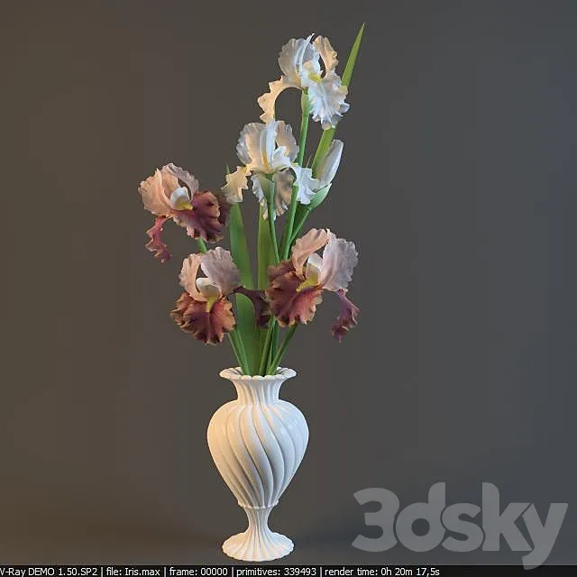 Irises in a vase 3DModel Irises in a vase 3DModel