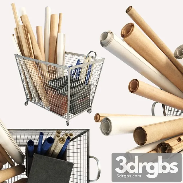 Iron basket with paper 3D Model Download