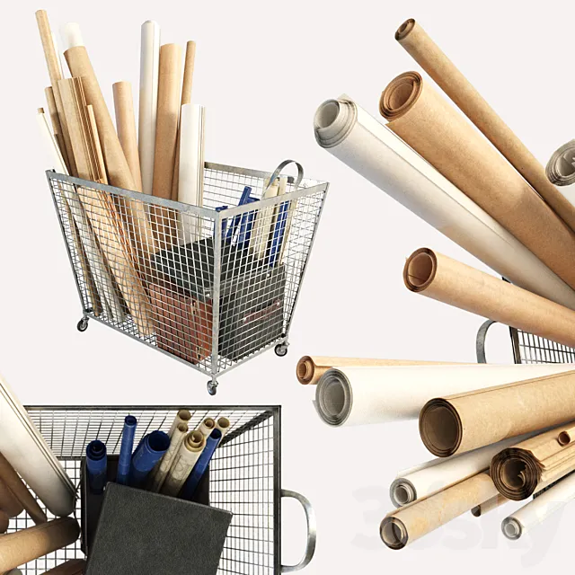 Iron basket with paper 3DModel Iron basket with paper 3DModel