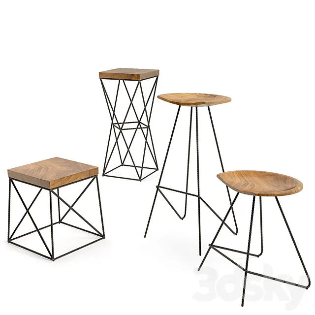 iron chair set 3D Model