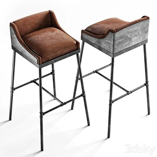 IRON SCAFFOLD LEATHER STOOL 3D Model