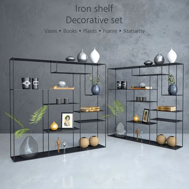 Iron shelf with decorative set 3D Model