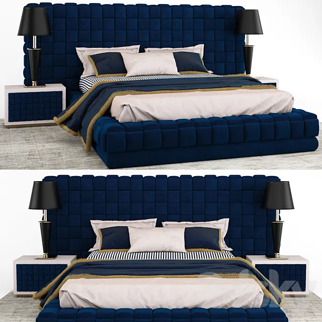 Italian Bed With Woven Headboard 3D Model Italian Bed With Woven Headboard 3D Model