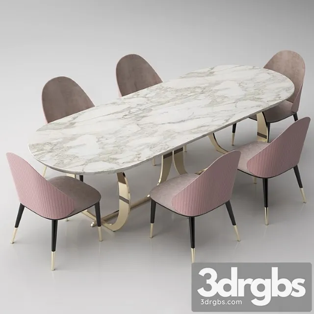 Italian dining room table + chair 2 3D Model Download
