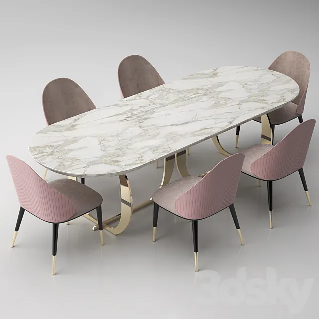 Italian dining room table + chair 3D Model