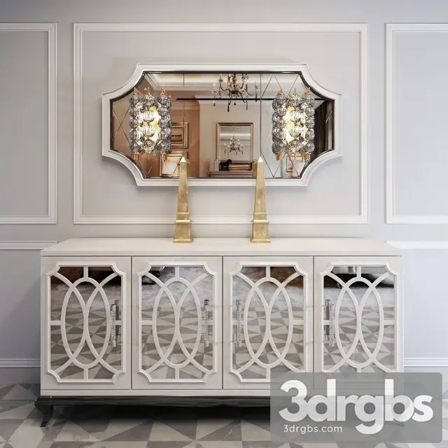 Italian White Fretwork Mirrored Sideboard 3D Model Download
