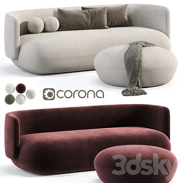 Ivan fabric round shaped 3 seator sofa 3D Model Ivan fabric round shaped 3 seator sofa 3D Model