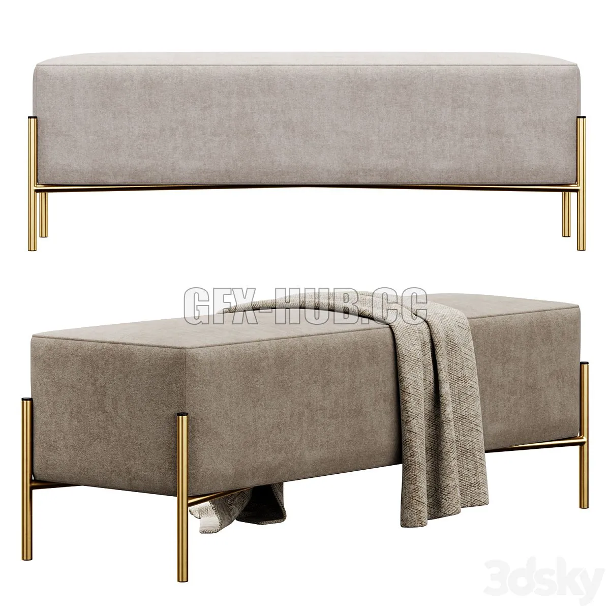 Ivor Upholstered Bench by Etta Avenue 3D Model Ivor Upholstered Bench by Etta Avenue 3D Model