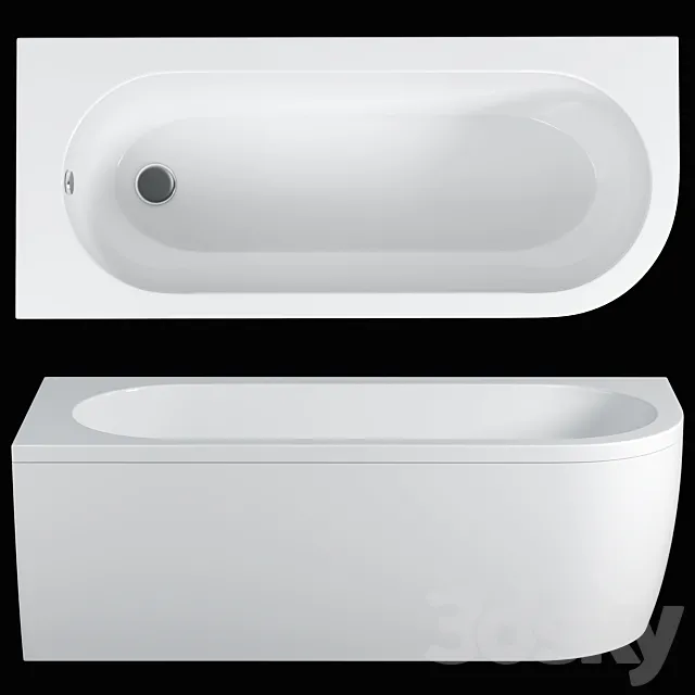 J-Shaped 1700mm Single Ended Bath + Curved Panel 3D Model