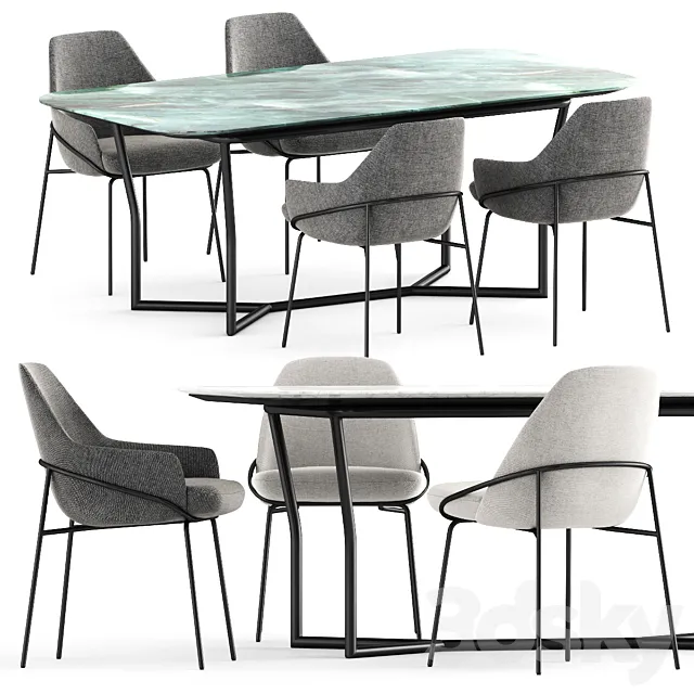 JACKIE chair and CJ table by BERTO 3D Model