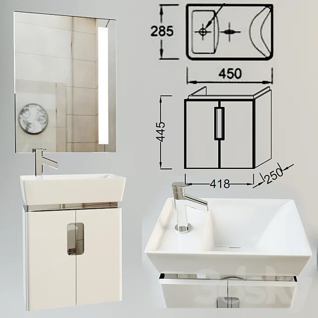 Jacob Delafon Reve 45 white 2 door 3DModel Jacob Delafon Reve 45 white 2 door 3DModel