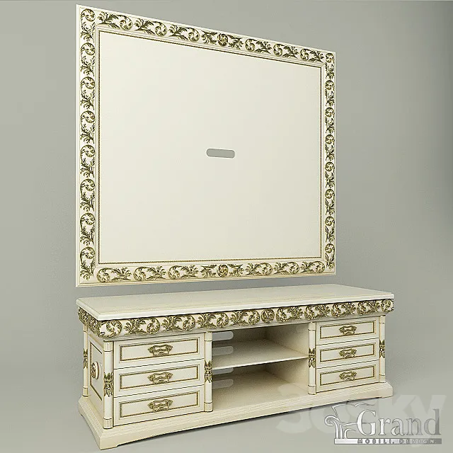 “Jacqueline” panel TV and nightstand. “Grand” 3DModel