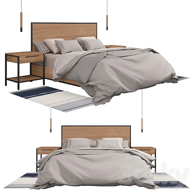 James Walnut with Black Frame King Bed 3D Model James Walnut with Black Frame King Bed 3D Model