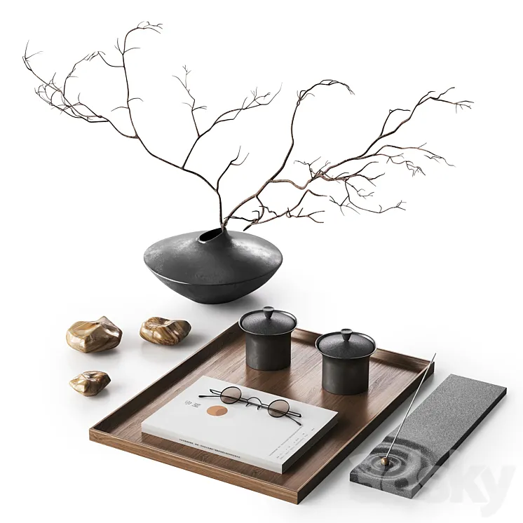 Japandi decorative set 3D Model Free Download