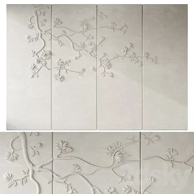 Japandi Floral Wall Panels 3D Model
