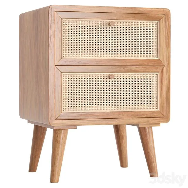 Japandi Natural Rattan Nightstand 3D Model Japandi Natural Rattan Nightstand 3D Model