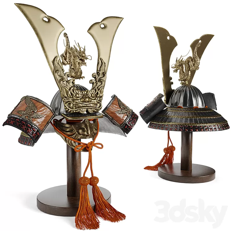 Japanese Fabulous Samurai Helmet and mask 3D Model Japanese Fabulous Samurai Helmet and mask 3D Model