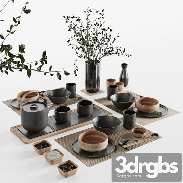 Japanese Tableware Set 20 3D Model Download