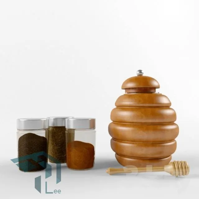 Jars of honey and spices 3D Model