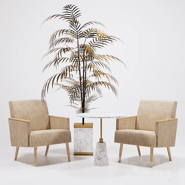 Jasper Armchairs golden palm IVETE and table Arteriors 3D Model