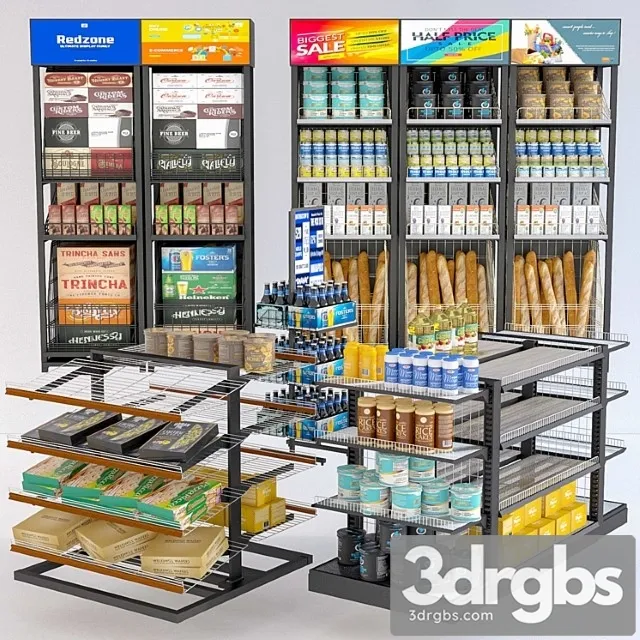 Jc grocery display rack collection 3D Model Download