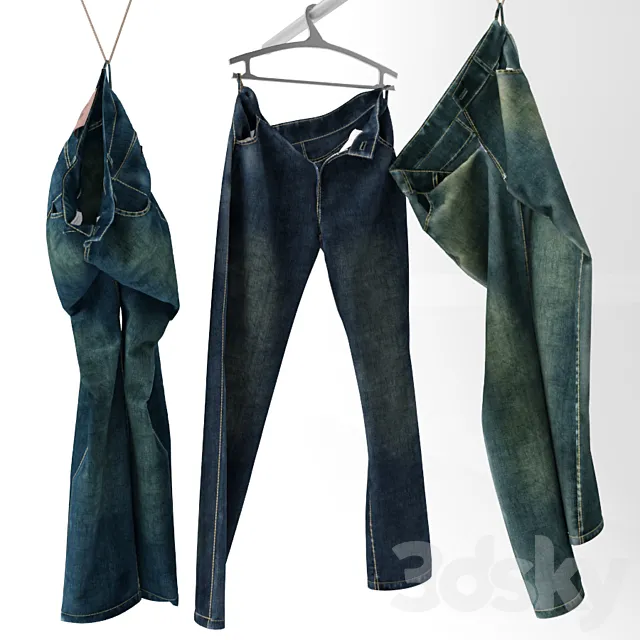 Jeans on a hanger and hook 3D Model