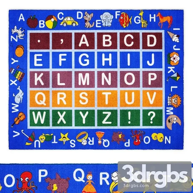 Jenny collection light blue kids area rug 3D Model Download