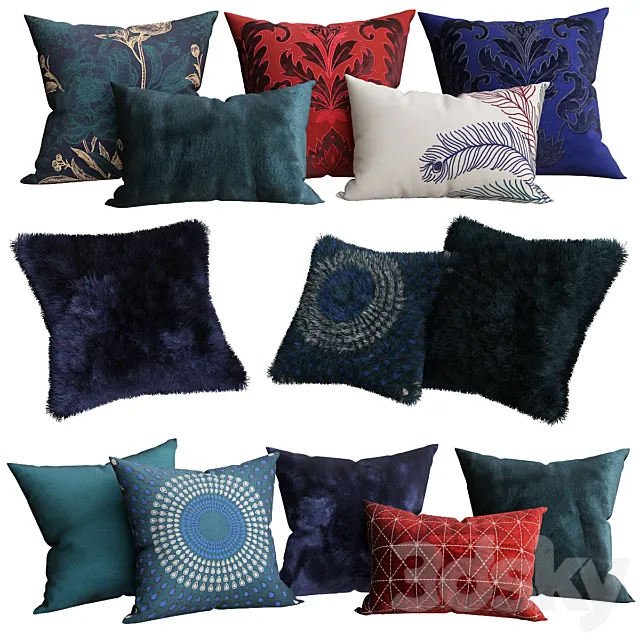 Jewel Tone Decorative Pillow Collection 3D Model Jewel Tone Decorative Pillow Collection 3D Model