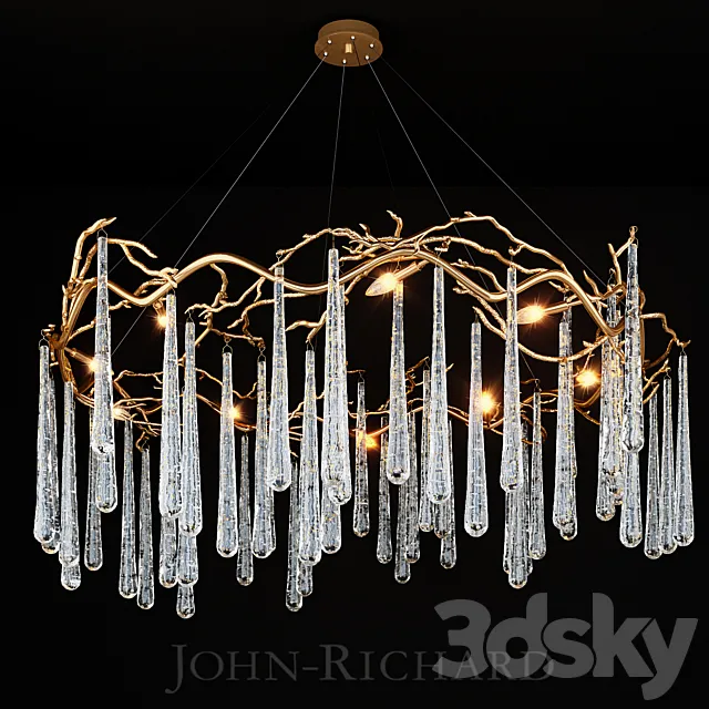 John Richard Brass and Glass Teardrop Eight-Light Chandelier 3D Model John Richard Brass and Glass Teardrop Eight-Light Chandelier 3D Model