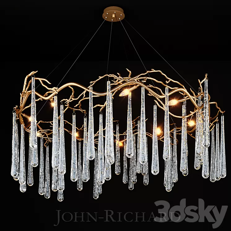 John Richard Brass and Glass Teardrop Eight-Light Chandelier 3D Model John Richard Brass and Glass Teardrop Eight-Light Chandelier 3D Model