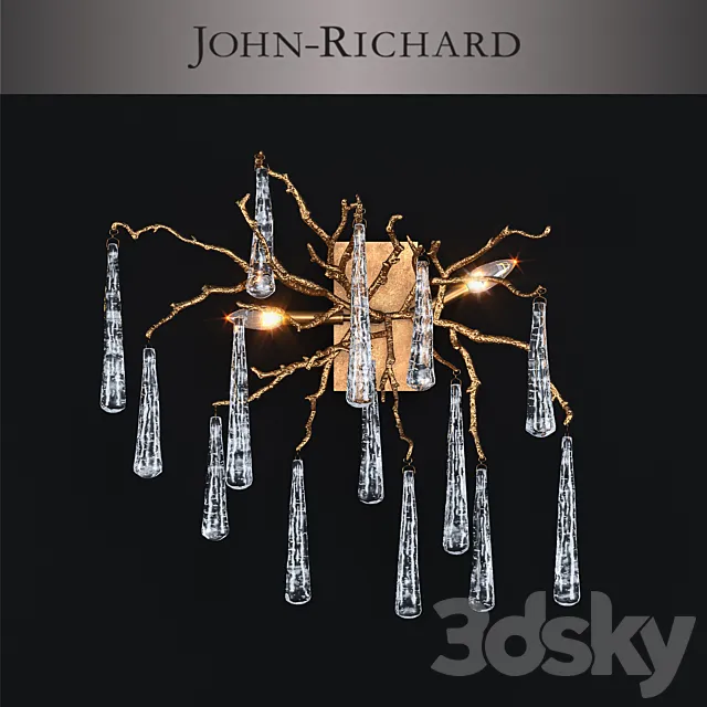 John-Richard Brass and Glass Teardrop Two-Light Wall Sconce 3D Model John-Richard Brass and Glass Teardrop Two-Light Wall Sconce 3D Model