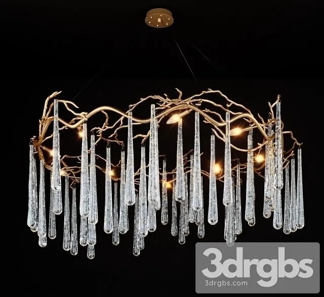 John Richard Brass Glass Teardrop Eight Light Chandelier 3D Model Download