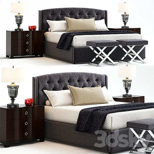 Jordan Button-Tufted Wing Bed 3DModel Jordan Button-Tufted Wing Bed 3DModel