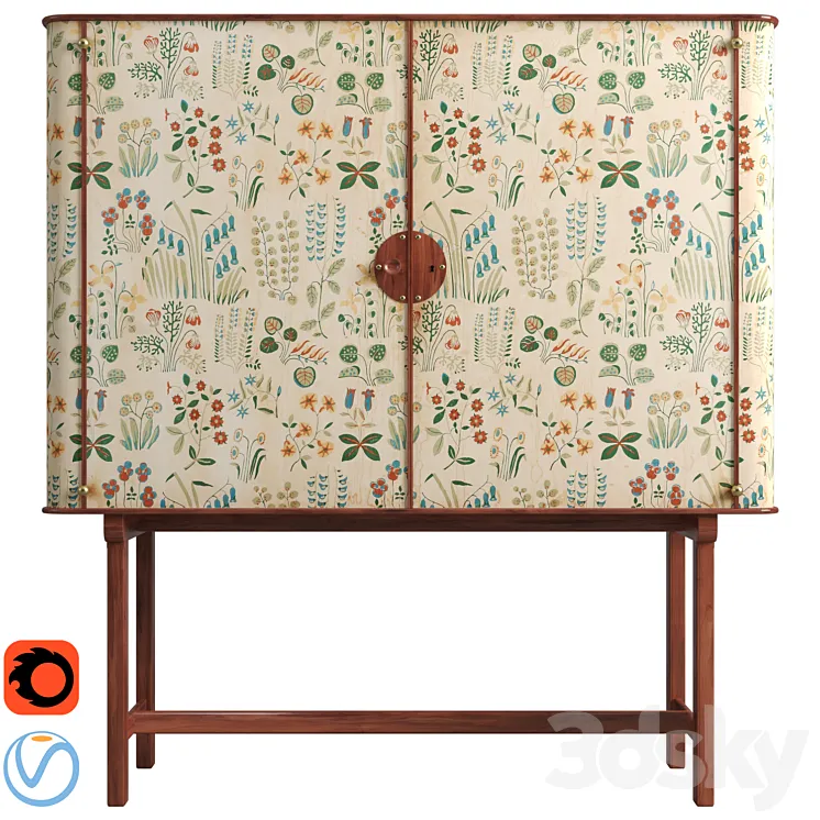 Josef Frank mahogany cabinet | floral chintz fabric 'Fatima' 3D Model Free Download