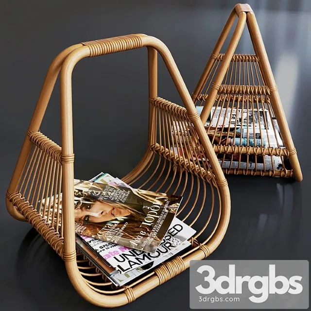 Journals set and wicker stand made of natural rattan 3D Model Download