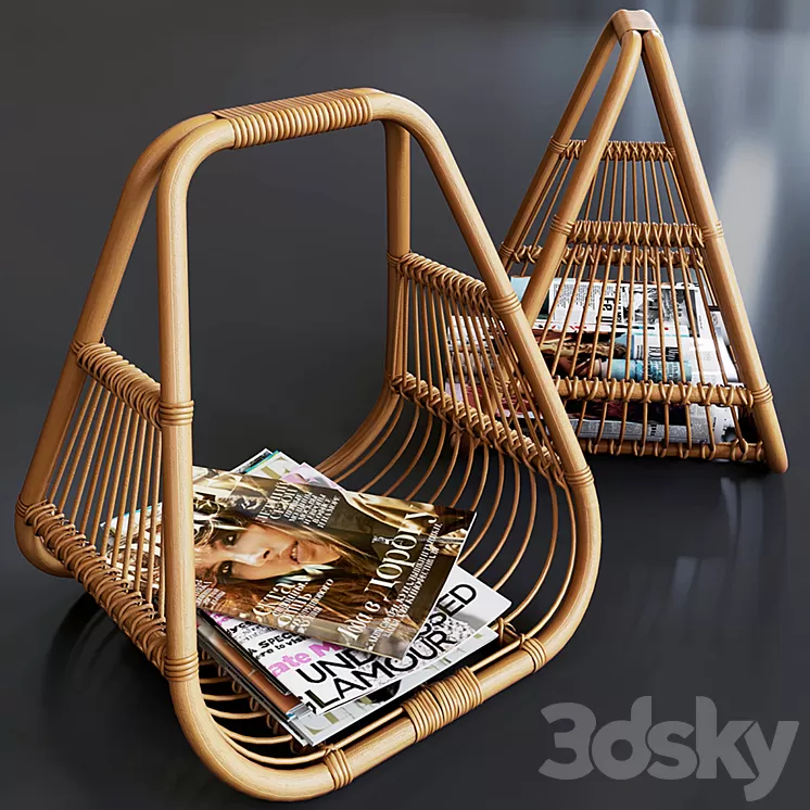 journals set and wicker stand made of natural rattan 3D Model