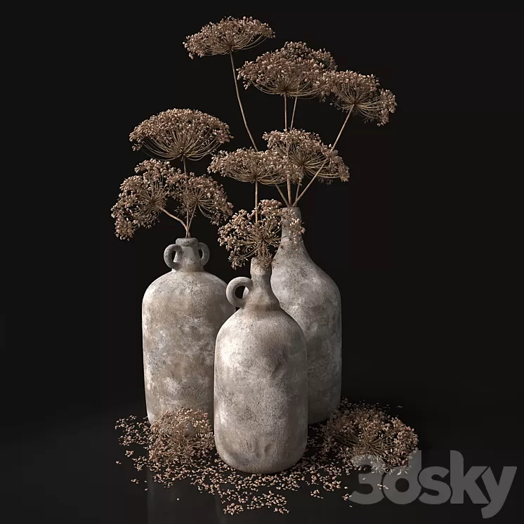 Jugs with dry dill stalks 3D Model