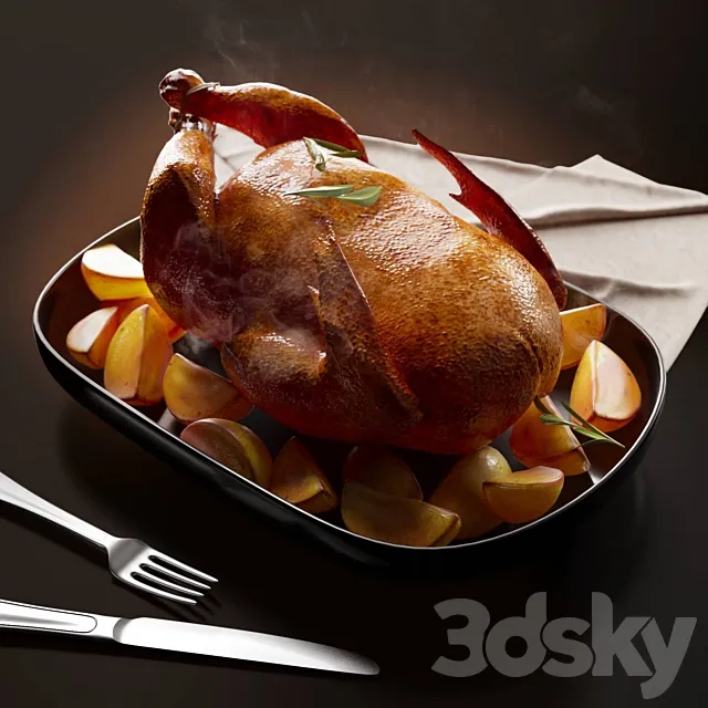 Juicy marinated chicken with potatoes 3D Model Juicy marinated chicken with potatoes 3D Model