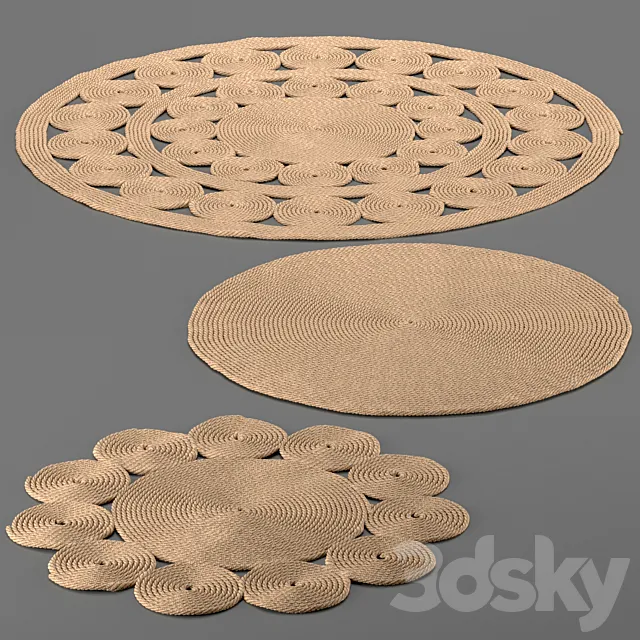 Jute carpet set handmade Jute Carpet 3D Model
